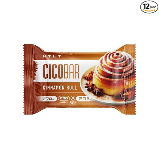 CICOBAR by HTLT | Soft & Delicious Protein Bars | 20g of Plant-Based Protein and only 230 Calories per Serving | High-Protein Snacks for Adults | 12-Pack (Cinnamon Roll)