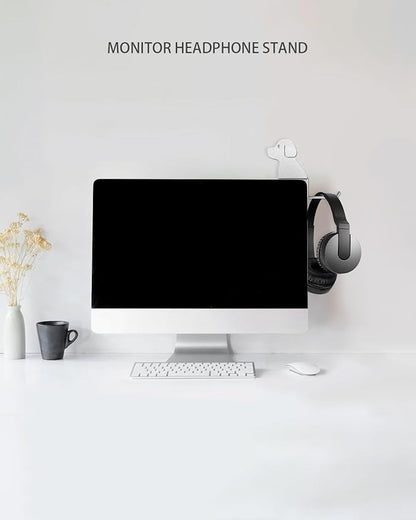Monitor Stand, Puppy Tail Hook for Headphone, Saves Desk Space and Protects Headphones, Organizer Decorative Hanger for Hanging Keys Cables and More (Silvery)
