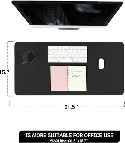 YSAGi Non-Slip Leather Desk Pad, Waterproof Laptop Computer Desk Keyboard Mat, Table Protector Blotter Mat, Large Mouse Pad for Office/Work/Home/Decor(Black, 31.5" x 15.7")