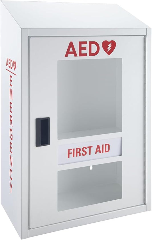 Automated External Defibrillator AED Cabinet with First Aid Kit Compartment | Wall Mount Compatible AED & First Aid Storage, Non-Alarmed, Steel | Home, School, Business, Gym | AED Not Included