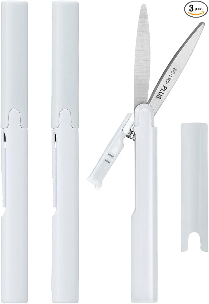 Plus Pen Style Compact Twiggy Scissors with Cover, 3-Pack White