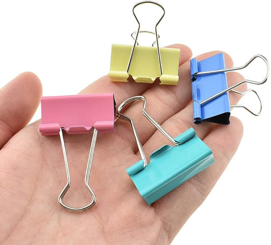 HAHIYO Binder Clips Paper Clamps Spring Steel Sturdy Medium 1.26 inches Width 0.39 Inch Capacity No Sharp Edges Heavy Duty Tight Grip Reusable Color Metal Bright Finish for Home Office School 17 Pack