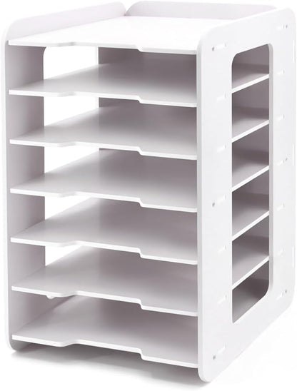 SONGWAY Paper Storage Organizer for Desk - 7 Tier Paper Sorter Organizer, Letter Mail Tray, File Folder Holder Rack, White Desk File Organizer for Home Office