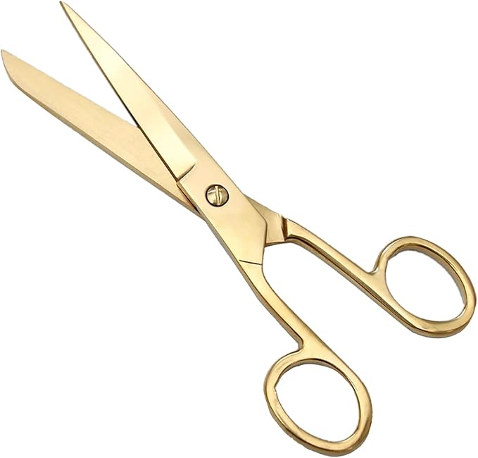 NatSumeBasics 7" Gold Scissors Craft Tailor Fabric Brass Scissors All Purpose Stainless Steel Professional Dressmaker Shears for Desk School Office Home (Gold)
