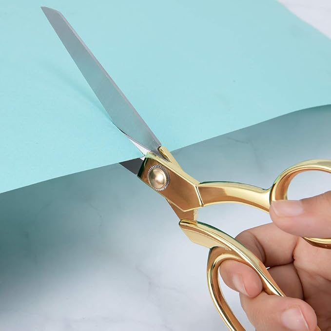 Professional Heavy Duty Tailor Scissors Gold Stainless Steel Ribbon Cutting Sewing Dressmaking (Gold8.5)