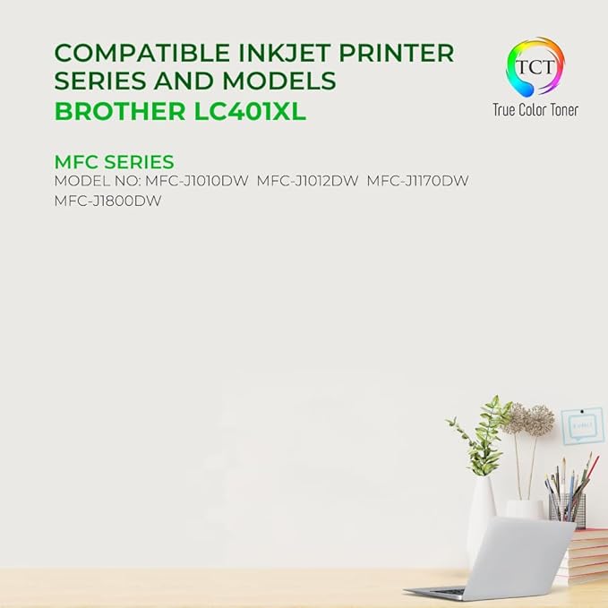 TCT LC401XL Ink Cartridge 5 Pack - Compatible Replacement for Brother LC401XLBK LC401XLC LC401XLM LC401XLY High Yield Works with Brother MFC-J1010 J1012 J1170 Printers
