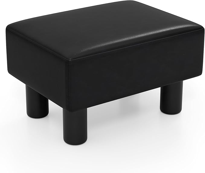 Giantex Small Foot Stool Ottoman, PU Leather Footrest with Storage, Padded Rectangle Footstool, Small Sofa Step Stool for Living Room, Bedroom & Entryway