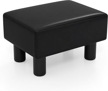 Giantex Small Foot Stool Ottoman, PU Leather Footrest with Storage, Padded Rectangle Footstool, Small Sofa Step Stool for Living Room, Bedroom & Entryway