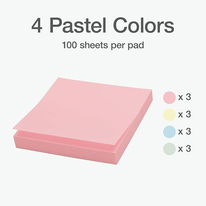 Redi-Tag Power Stick Notes, 12 Sticky Note Pads, 3 x 3 inch, Sticky Notes for School, Office, Home and Classroom, 4 Pastel Colors: Yellow, Blue, Green and Pink, 12 Pads Per Pack (1014129)