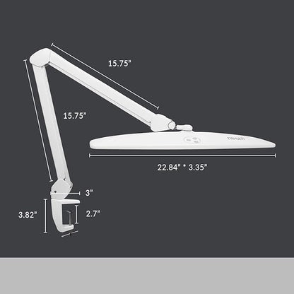 Neatfi Elite HD XL Desk Lamp with Clamp, 1600 Lumens, 22-Inch Wide Head, Non-Polar Dimming, 84 SMD LEDs, 6500K, Task Light for Home, Office, Study Room (Non-CCT with Clamp, White, 22 Inches)