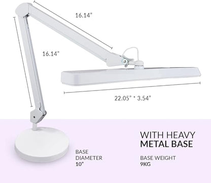 Neatfi Task Lamp – 2,500 Lumens, 30W, 22-Inch Wide Shade, 4 Brightness Levels, Eye-Caring Light, LED Task Light for Manicure Table, Crafts, Workbench, Office (Non-CCT with Base, White)