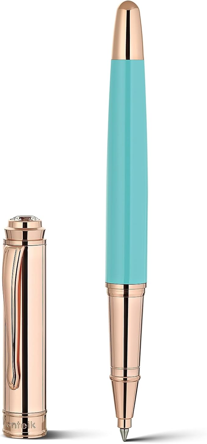 Luxury Rollerball Pen, With 8mm Brilliant diamond,Delicate Green Pen,Attractive Real Rose Gold Finish, Schmidt Black Refill,Glitter Fancy Pens Gifts for Women Wedding Office,Unique, Cute pen