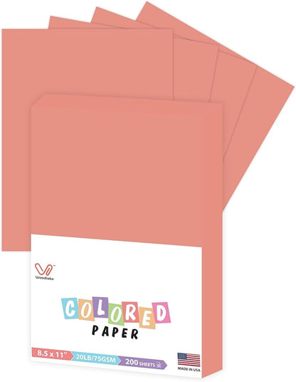 Woodlake Salmon Copy Paper, Colored Printer Paper, 8.5 x 11”, 20 LB / 75 GSM Computer Paper, 200 Sheets, Multi-Purpose Pastel Paper, Made in USA