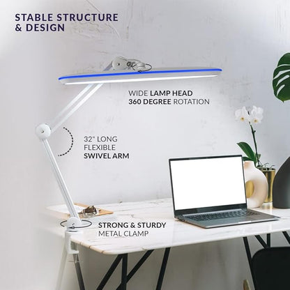 Neatfi XL LED Desk Lamp with Clamp – 2,200 Lumens, 23” Wide, Dimmable Task Light for Office, Study, Crafting & Nail Techs (Non-CCT with Clamp, White)