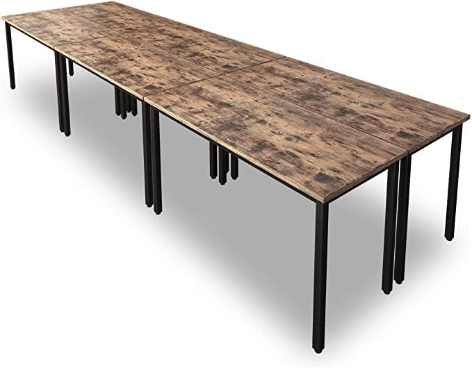 Bonzy Home Conference Tables 12ft Office Computer Desk for Meeting Room Study Writing Printer Table Save Space Design for 14 People Rustic Vintage Brown 6PCS 141.6"x47.2"x29.5",Brown
