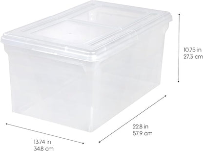 IRIS USA File Box File Organizer w/Hinged Split Latching Lid for Letter/Legal File, Water Resistant Document Box, BPA-Free, Plastic Storage Bin Tote Organizer, Stackable, Nestable, Clear 44 Qt. 5Pack