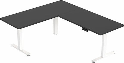 VIVO Electric Height Adjustable 67 x 60 inch Corner Stand Up Desk, 2 Black Solid Table Tops, White Frame, Memory Controller, L-Shaped Workstation, 3E Series, DESK-KIT-3E6WB