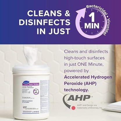Diversey Oxivir Tb 101105152 Ready-to-Use Disinfectant Cleaning Wipes, Accelerated Hydrogen Peroxide, Standard 6x7-Inch Sheets, 160-Wipes, 1-Canister