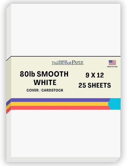 25 Bright White Smooth 80# Card Paper Sheets - 9" X 12" (9X12 Inches) Frame and Sketch Pad Size - 80 lb/Pound Cover Weight - Quality Paper - Consistency in Print - Smooth Finish