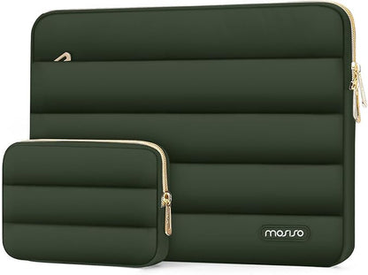 MOSISO 13.3 inch Laptop Case, 13-13.3 inch Puffy Laptop Sleeve Compatible with MacBook Air 13 13.6 M4 M3 M2 M1/Pro 13/Pro 14, HP Dell ASUS Lenovo,Polyester Horizontal Bag with Small Case, Army Green