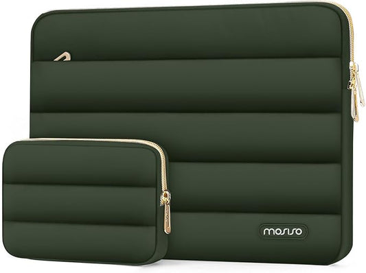 MOSISO 13.3 inch Laptop Case, 13-13.3 inch Puffy Laptop Sleeve Compatible with MacBook Air 13 13.6 M4 M3 M2 M1/Pro 13/Pro 14, HP Dell ASUS Lenovo,Polyester Horizontal Bag with Small Case, Army Green
