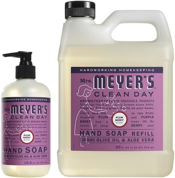 Mrs. MEYER'S Liquid Hand Soap Variety, 1 Plum Berry Refill, 1 Plum Berry Hand Soap, 2 CT