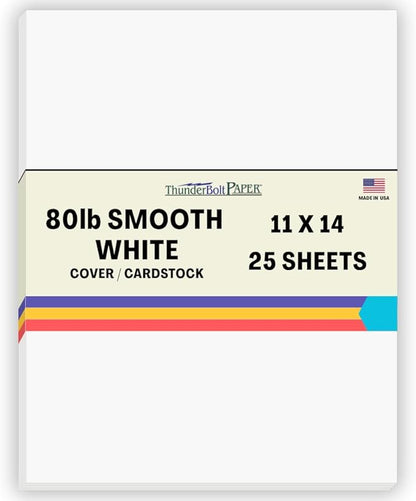 25 Bright White Smooth Card Paper Sheets - 11 X 14 Inches Scrapbook|Picture-Frame Size - 80# (80 lb/Pound) Cover Weight - Quality Paper for Consistency - Smooth Finish