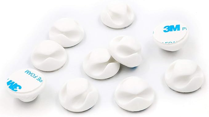 ENVISIONED Cable Clips with 3M Self Adhesive, Cord Organizer - 10 Pack White (2 Slots) for Home, Office or Nightstand