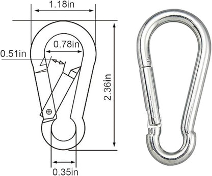 Carabiner Clip, 10PCS 2.36 Inch Stainless Steel Keychain Carabiner. Small Carabiner Clips, Spring Snap Hook, Locking Carabiners Clips for Plant Hanging, Outdoor Camping. 270 lbs.