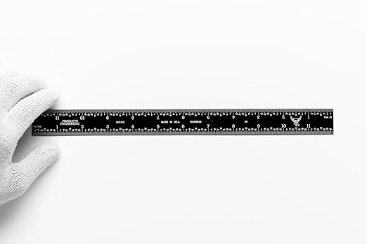 PEC Tools 12-Inch Rigid Stainless Steel Mechinist Ruler, High-Contrast Black Chrome Finish, 3R Graduation (1/32", 1/64", 1/10", 1/50"), Trusted by Professionals, Made in USA