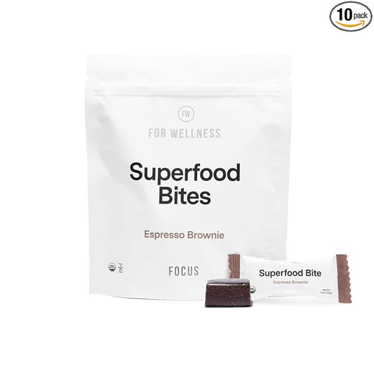 For Wellness Superfood Focus Bites (10 Count), Cocoa Espresso Brownie – Reduces Fatigue, Improves Digestion & Support Brain Function