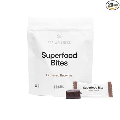 For Wellness Superfood Focus Bites (20 Count), Cocoa Espresso Brownie – Reduces Fatigue, Improves Digestion & Support Brain Function