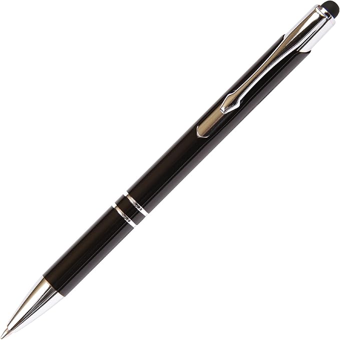 Black JJ Ballpoint Pen with Stylus - Black Ink Refill, Medium Tip Point