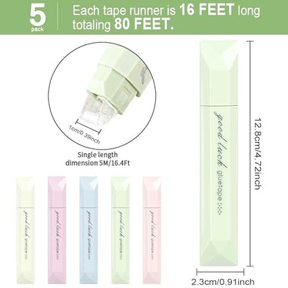 Scrapbooking Double Sided Tape Roller, 5-Pack Craft Adhesive Glue Runner - Multipurpose Journaling Supplies for Scrapbooking, Gift Wrapping, Photo Mounting, School Office & Crafts