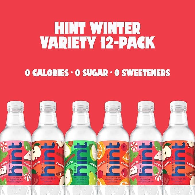 Hint Fruit-Infused Bottled Water, Seasonal Variety Pack Bundle - Sugar Free Flavored Water with Zero Calories, Naturally Flavored, and No Artificial Sweeteners - 16 Fl Oz (Pack of 24)