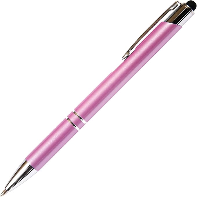 Pink JJ Ballpoint Pen with Stylus - Black Ink Refill, Medium Tip Point