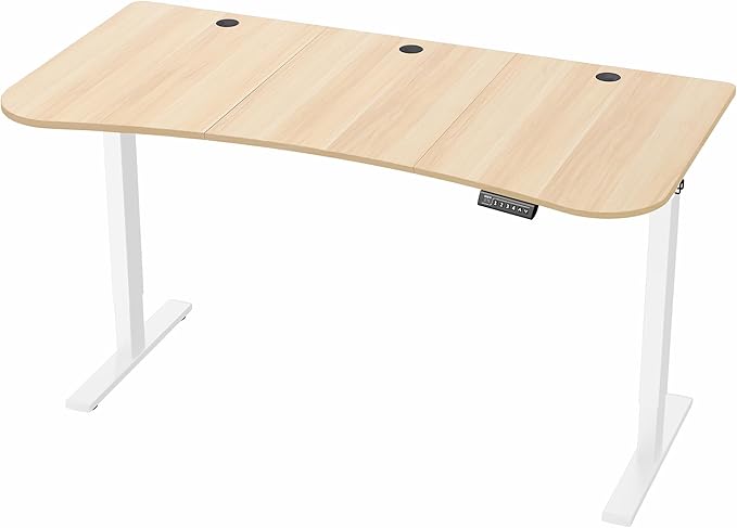 VIVO Electric 63 x 32 in Standing Desk, Memory Height Adjustment, 1B Series, Light Wood Top White Frame, DESK-KIT-1W1C