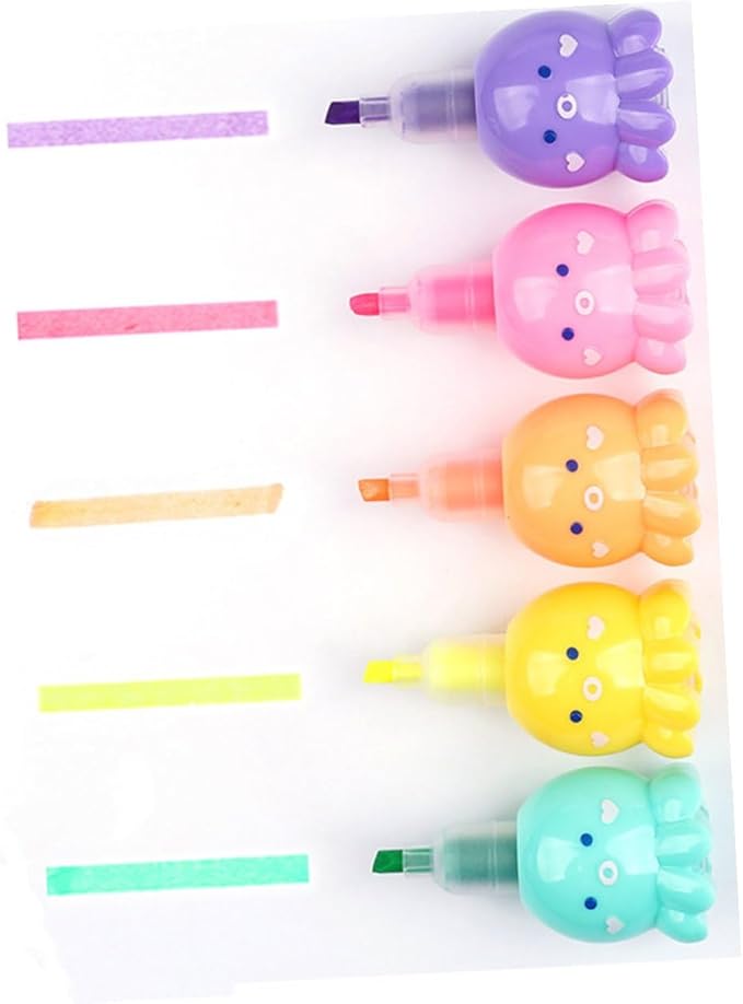 NUOBESTY 2 Sets Octopus-shaped Pastel Highlighter Pens with Single Tip Fluorescent Ink for Note Taking and School Supplies Cute Stackable Markers for Students Classroom Use