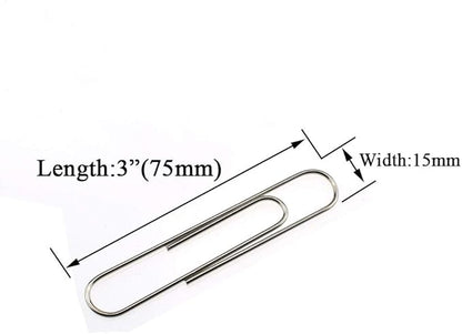 HAHIYO Paper Clips Sturdy Smooth Extra Large 3 inches Length 40 Pack Paperclips Heavy Duty Tight Grip Rust Proof Reusable Metal Bright Silver for Home Office School