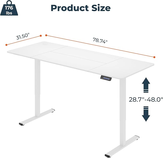 Adjustable Standing Desk, Large 79x31 Inches Standing Desk with Cable Management, Height Adjustable Home Office Computer Desk with Memory Preset&Charging USB Port&Sedentary Reminder