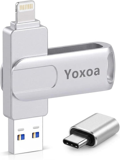 MFi Certified 256GB Flash Drive for iPhone & iPad, High-Speed Photo Stick for External Memory Storage, Backup & Transfer Files, USB Stick for iPhone/iPad/iOS/Android/PC (Available Space: ~244GB)Silver