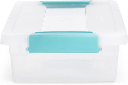 Sterilite 6 Quart Clear Latch Lid Stackable Storage Box Tote, 12 Pack, and Small Clear Latch Lid File Clip Box, 12 Pack for Household Organization