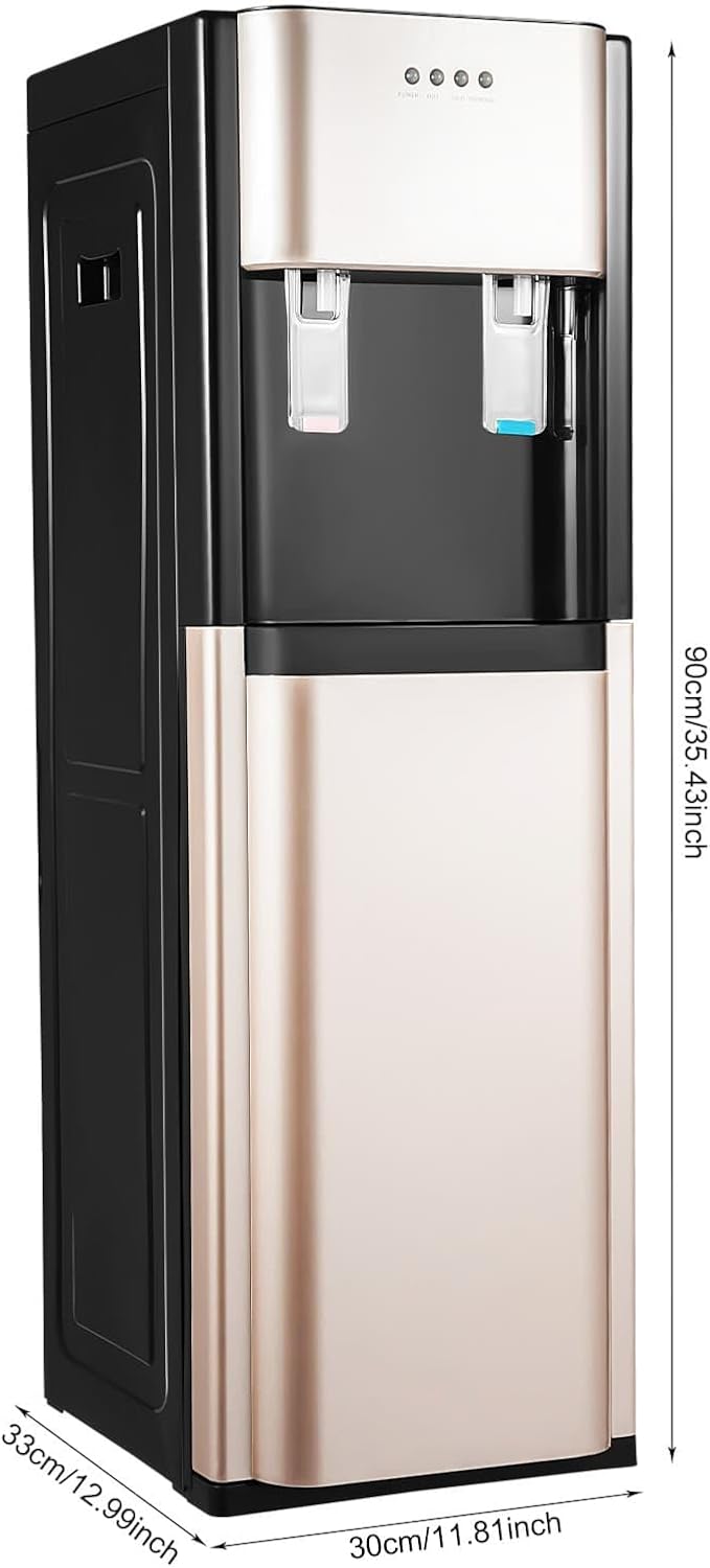 Bottom Loading Water Cooler Water Dispenser, 5 Gallon Water Dispenser Hot and Cold Water, Indicator Lights with Empty Bottle Alert, No Lift Bottom Loading for Office, Home, Living Room (Gold)