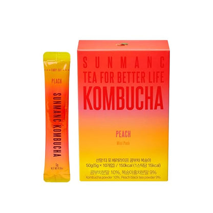 SUNMANC Kombucha 10 packets, Convenient Powdered Drink Mix, Tea Powder, Low Calories, Sugar 0g, Low Caffeine (Peach)