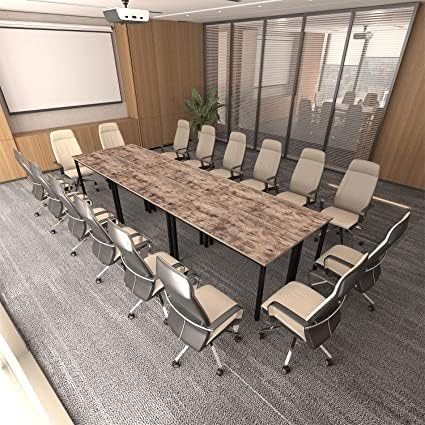 Bonzy Home Conference Tables 12ft Office Computer Desk for Meeting Room Study Writing Printer Table Save Space Design for 14 People Rustic Vintage Brown 6PCS 141.6"x47.2"x29.5",Brown