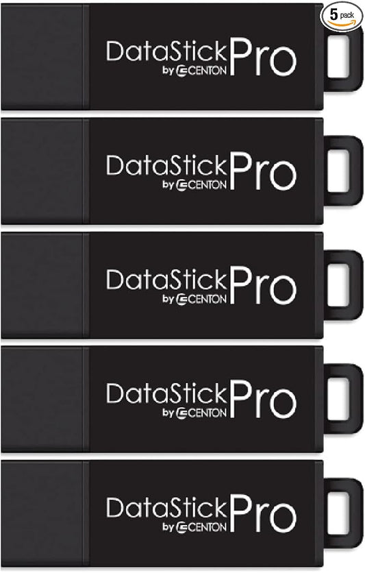 Centon Electronics MP Valuepack USB 3.2 Gen1 DataStick Pro Flash Drive, 8 GB, 5 USB Flash Drives, 5 Pack, Black