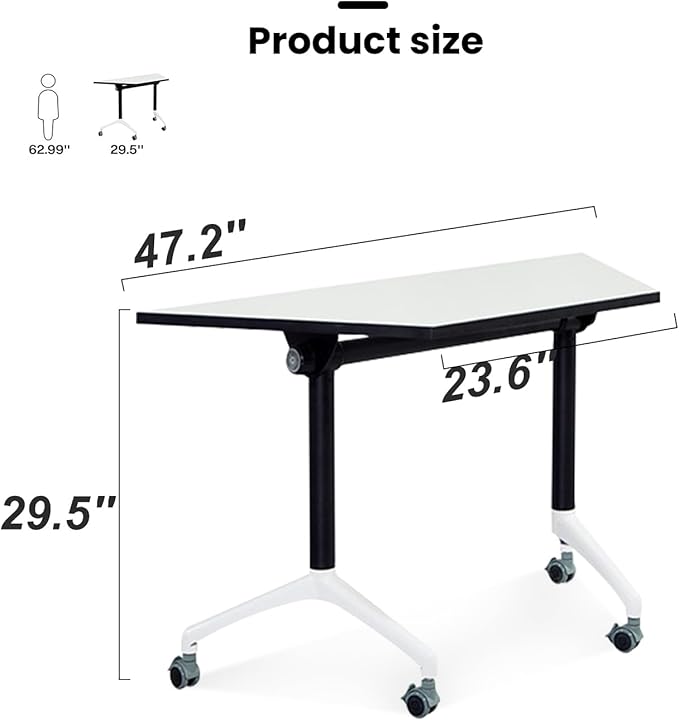 Folding Conference Table,Modular Conference Room Tables with Silent Wheels,Durable White Meeting Table Flip Top Mobile Training Table,Modern Seminar Boardroom Tables for Office Conference Room (10pcs)