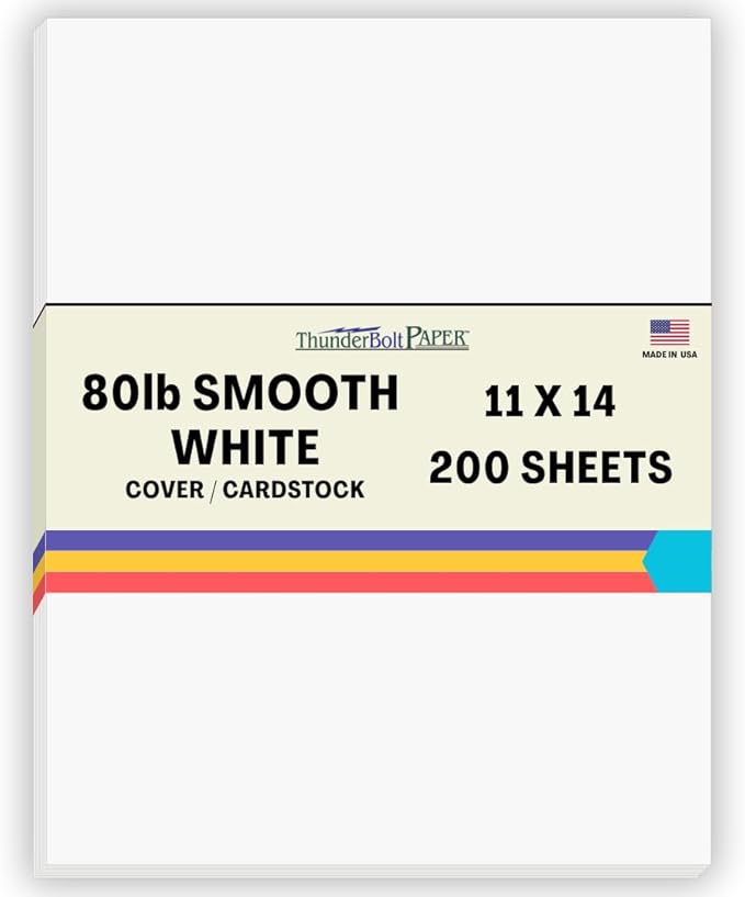 200 Bright White Smooth Card Paper Sheets - 11" X 14" (11X14 Inches) Scrapbook|Picture-Frame Size - 80# (80 lb/pound) Cover Weight - Quality Paper - Smooth Finish