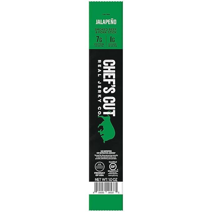 Chef’s Cut Real Snack Sticks | High Protein Meat Snack Sticks with 8g Protein, Gluten Free, Keto-Friendly| Premium Smoked Beef & Pork Blend | Jalapeño Heat | 1 oz Stick (16-Count Bag)