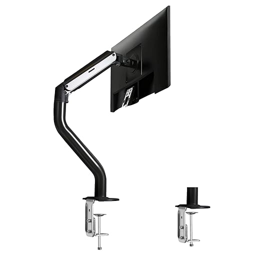 Lyngins Single Monitor Desk for Stand Up to 27 lbs Monitor Wall, Stand for Desk for 15 to 27 Inch Screens Computer, VESA Mounting Holes 75 and 100mm, Black